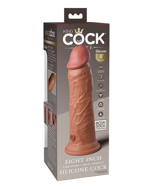 King Cock Elite 8" Dual Density Vibrating Silicone Cock - Tan - Image 2
