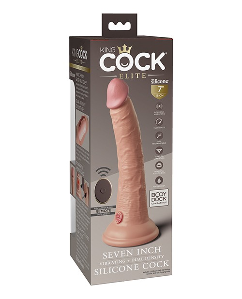 King Cock Elite 7" Dual Density Vibrating Silicone Cock w/Remote - Light - Image 2
