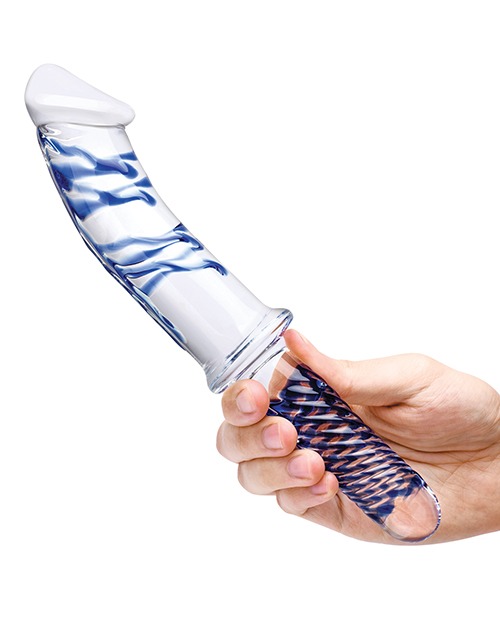 Glas 11" Realistic Double Ended Glass Dildo w/Handle - Blue - Image 4