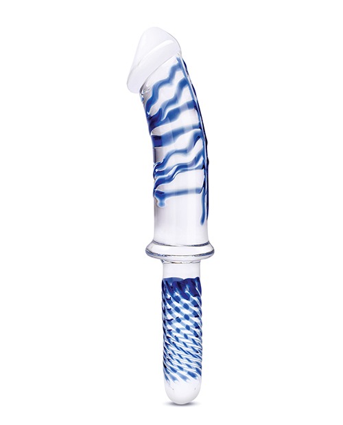 Glas 11" Realistic Double Ended Glass Dildo w/Handle - Blue - Image 2