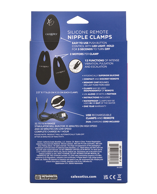 Silicone Nipple Clamps w/Remote - Black - Image 2