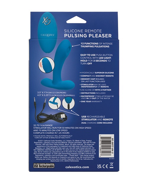 Silicone Pulsing Pleaser w/Remote - Blue - Image 2