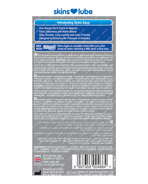 Skins Aqua Water Based Lubricant - 4.4 oz - Image 3