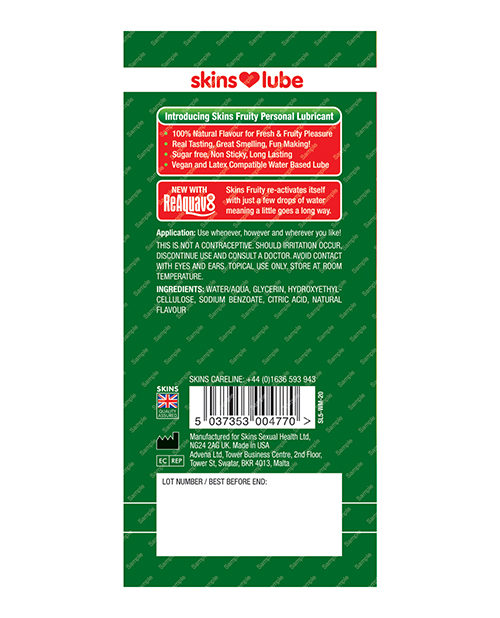 Skins Water Based Lubricant - 5 ml Foil Watermelon - Image 2