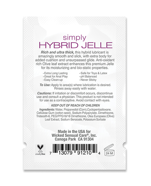 Wicked Sensual Care Simply Hybrid Jelle Lubricant - .1 oz - Image 2