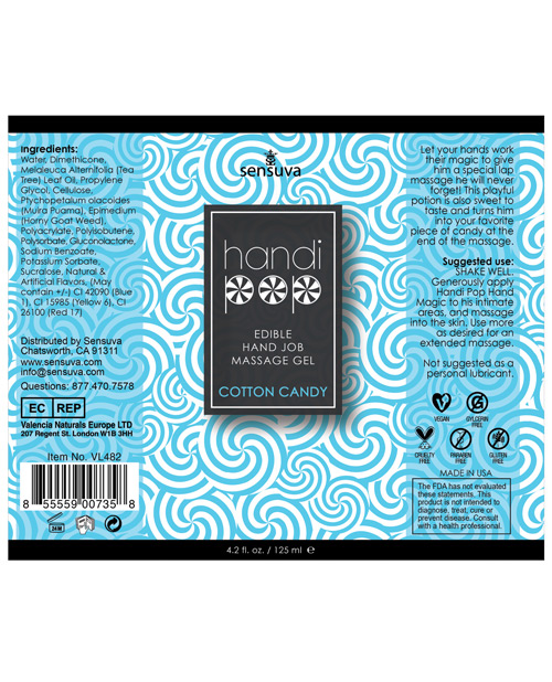 Handipop Hand Job Massage Gel - 4.2 oz Bottle Cotton Candy - Image 2