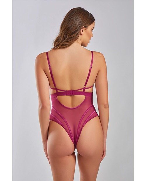 Quinn Cross Dyed Galloon Lace & Mesh Teddy Wine SM - Image 2