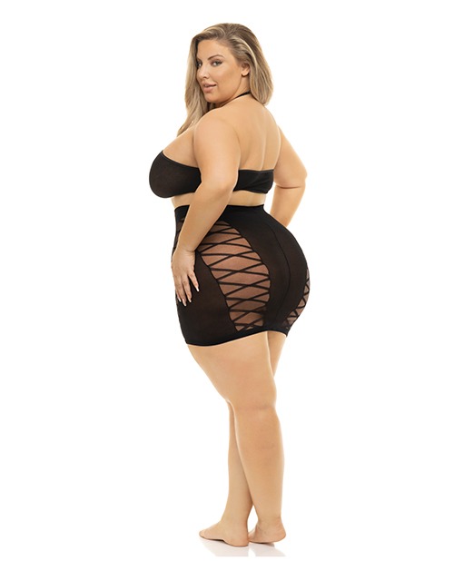 Pink Lipstick Hold on Tight Halter Bra & Skirt Black QN - Image 2