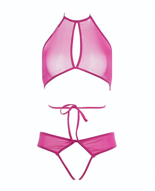 Allure Marley Mesh Peek A Boo Top & Open Panty Hot Pink S/M - Image 4