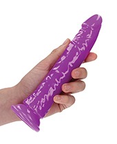 Shots RealRock 8" Slim Dildo Glow in the Dark - Neon Purple - Image 4