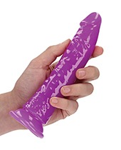 Shots RealRock 7" Slim Dildo Glow in the Dark - Neon Purple - Image 4