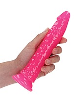 Shots RealRock 7" Slim Dildo Glow in the Dark - Neon Pink - Image 4