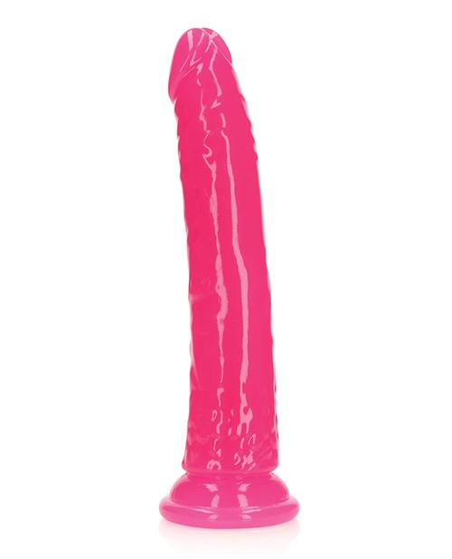 Shots RealRock 9" Slim Dildo Glow in the Dark - Neon Pink - Image 2