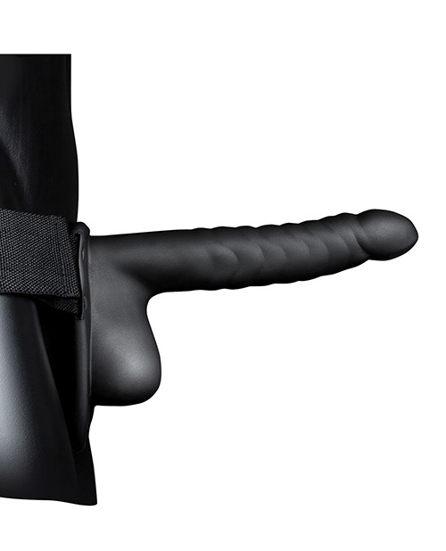 Shots Ouch 8" Ribbed Hollow Strap On w/Balls - Black - Image 4