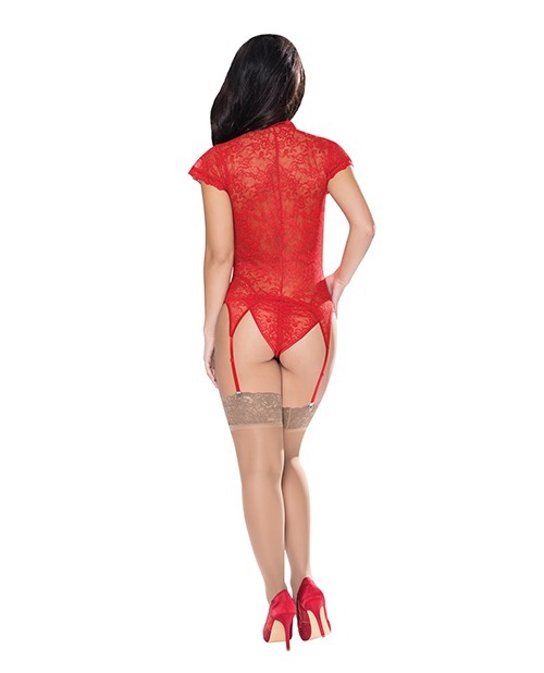 Ooh La Lace Cap Sleeve Basque & Tanga Panty Red L/XL - Image 3