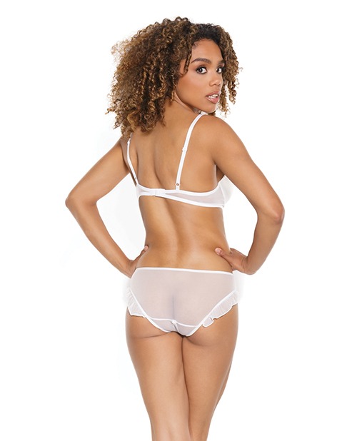 Stretch Mesh Ruffled Crotchless Teddy White LG - Image 3