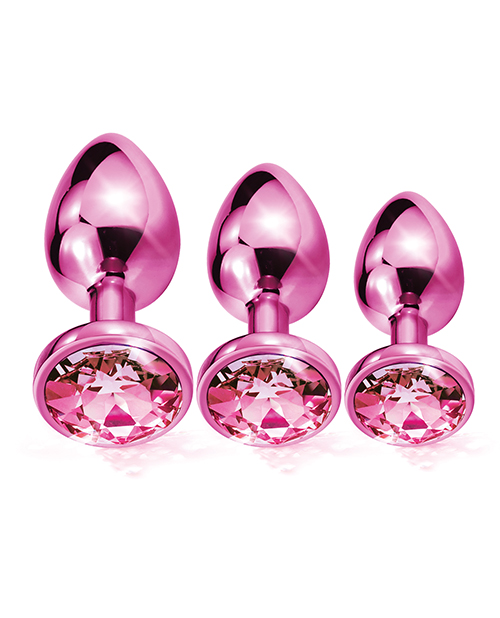 Nixie Metal Butt Plug Trainer Set w/Inlaid Jewel - Pink Metallic - Image 3