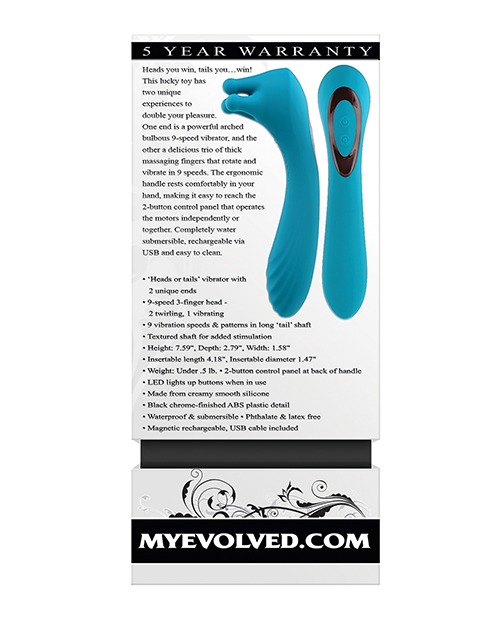 Evolved Heads or Tails Rechargeable Vibrator - Teal - Image 2