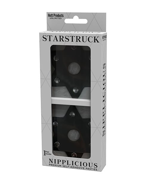Nipplicious Starstruck Leather Pasties w/Studs & Nipple Hole - Black - Image 2