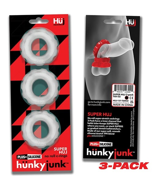 Hunky Junk Super Huj 3 Pack Cockrings - Clear Ice - Image 3