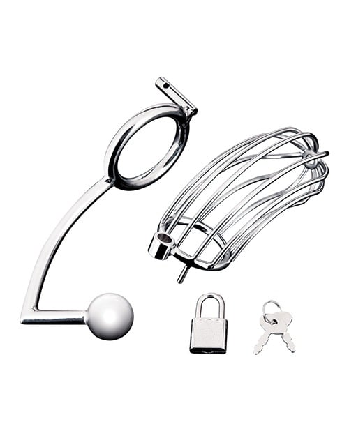 Blue Line Cock Cage w/Anal Stimulator - Silver - Image 4