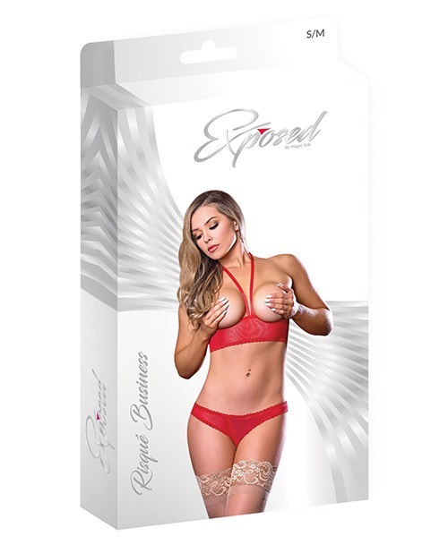 Risqué Business Cupless Bra & Crotchless Panty Red S/M - Image 5