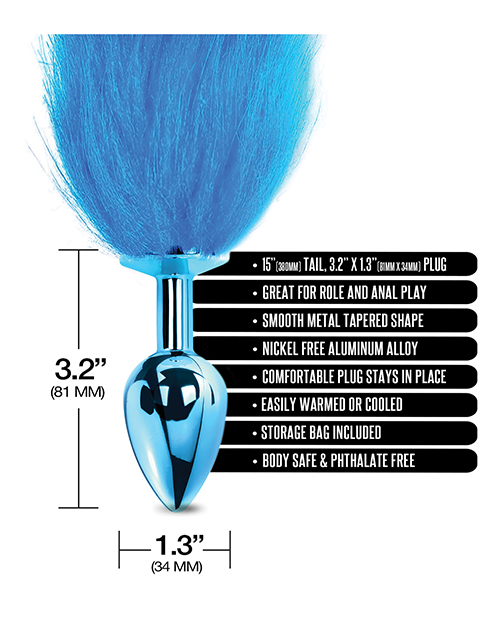 Nixie Metal Butt Plug w/Faux Fur Tail - Blue Metallic - Image 4