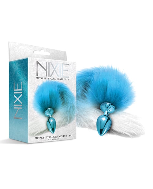 Nixie Metal Butt Plug w/Faux Fur Tail - Blue Metallic - Image 2