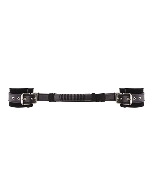 Shots Ouch Black & White Bonded Leather Hand Cuffs w/Handle - Black - Image 4