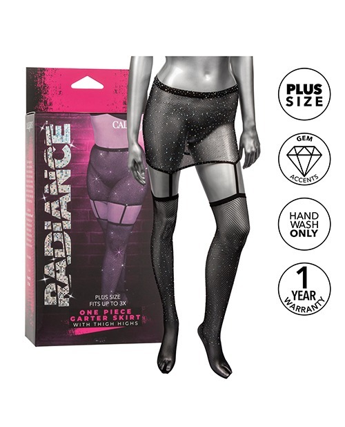 Radiance One Piece Garter Skirt w/Thigh Highs - Black Plus Size - Image 4