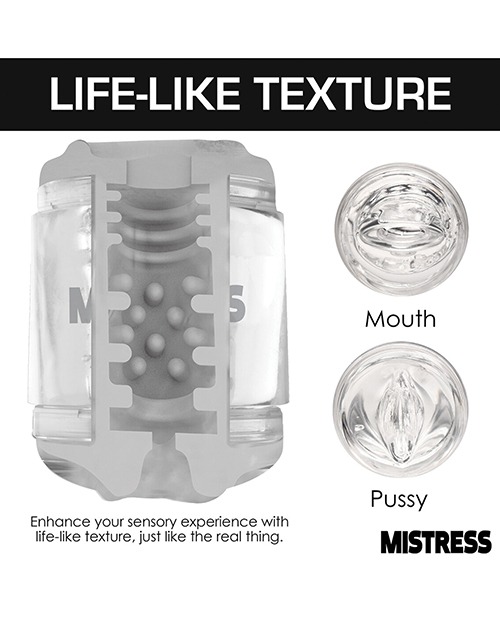 Curve Toys Mistress Double Shot Mini Masturbator Mouth & Pussy - Clear - Image 4