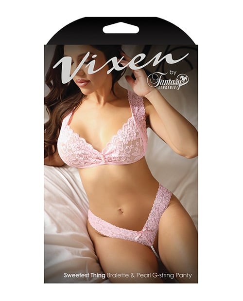 Vixen Sweetest Thing Lace Bralette & Pearl G-String Panty Light Pink L/XL - Image 3