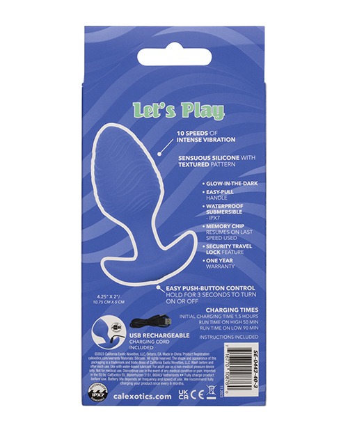 Cheeky Glow in the Dark Vibrating Butt Plug - Large Blue - Image 5
