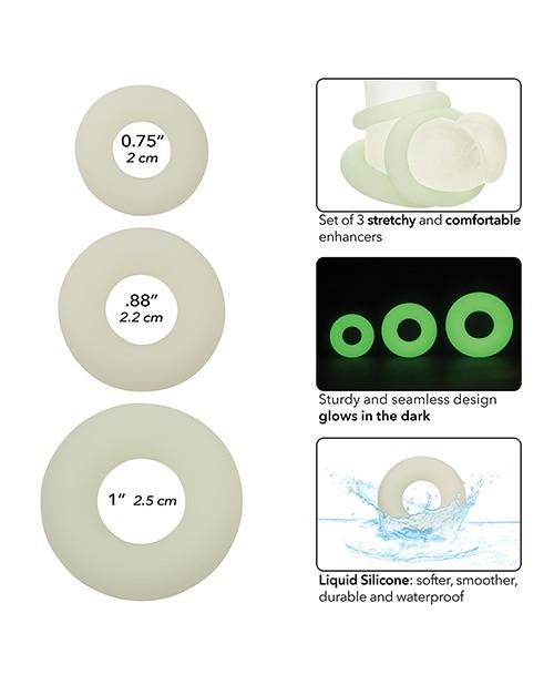 Alpha Liquid Silicone Glow in the Dark Cock Ring - Set of 3 - Image 3
