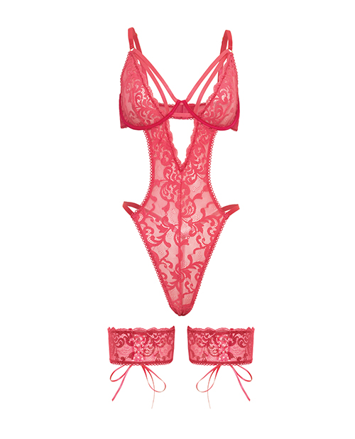 Genesis Lace Underwire Teddy w/Lace Garter Stays - Raspberry S/M - Image 5